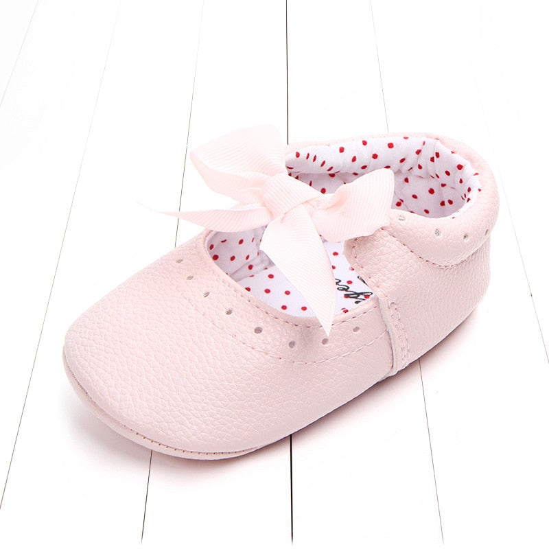 Sapatinho Laço e Bolinhas sapatos Loja Click Certo Rosa 0-6 meses 11cm 