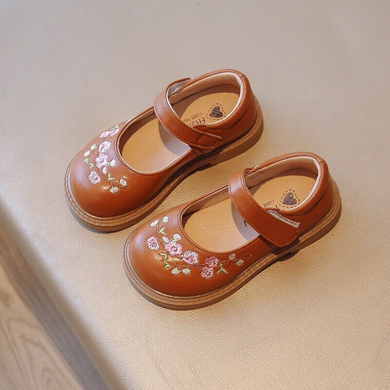 Sapato Infantil Feminino Bordado Floral Velcro Loja Click Certo 