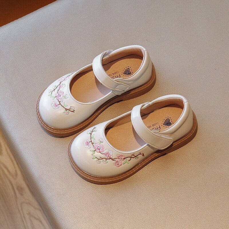 Sapato Infantil Feminino Bordado Floral Velcro Loja Click Certo 