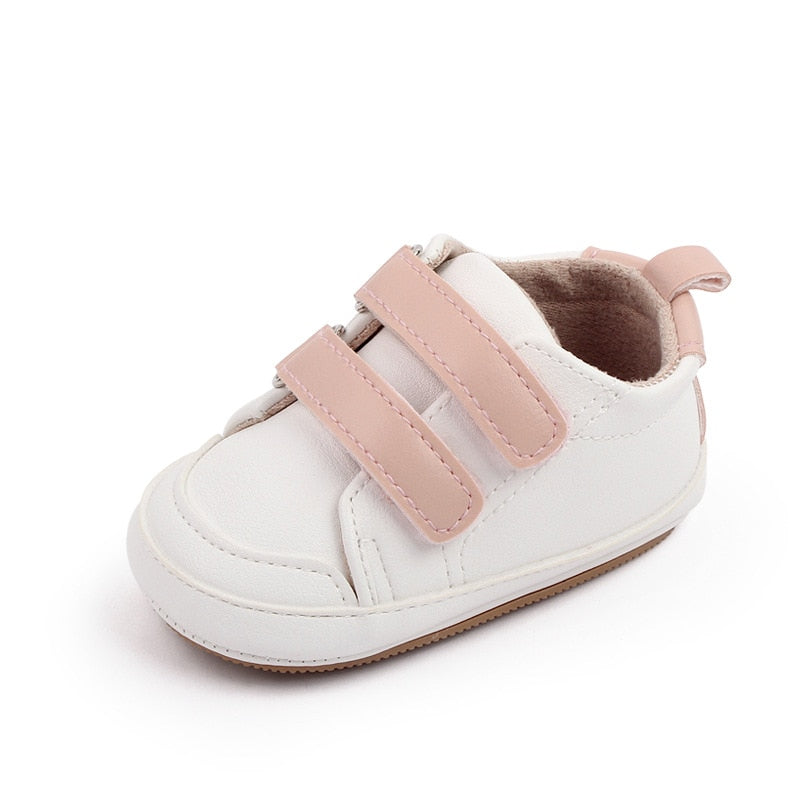 Tênis Velcro Duplo Tênis Loja Click Certo Branco e Rosa 0-6 Meses 11cm 