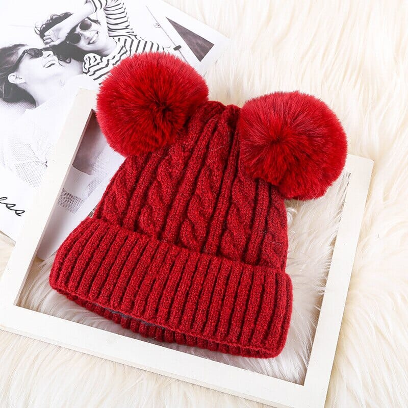 Touca Infantil lã Pompom Duplo Loja Click Certo Vermelho 