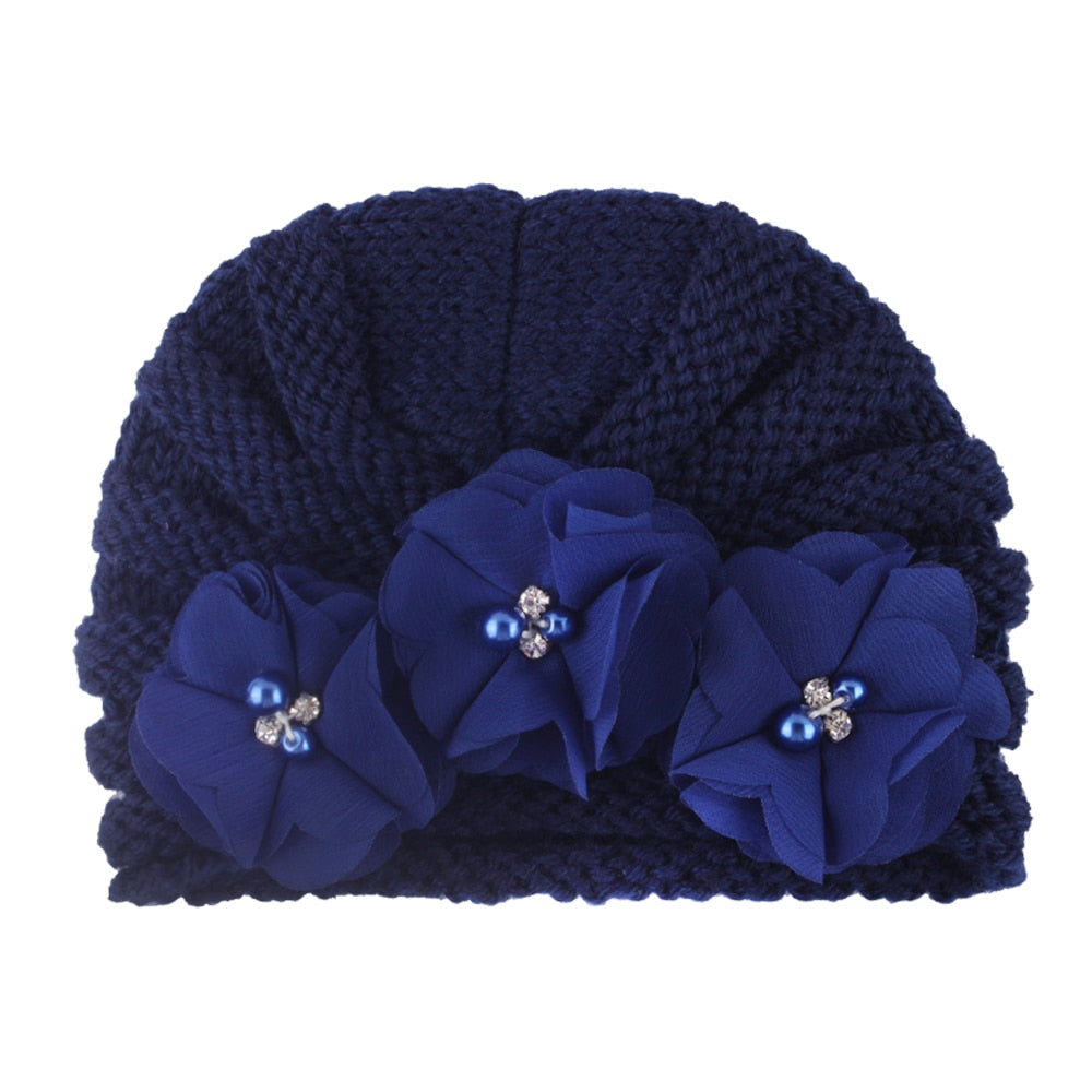 Turbante com Flores Turbante Loja Click Certo Azul Marinho 