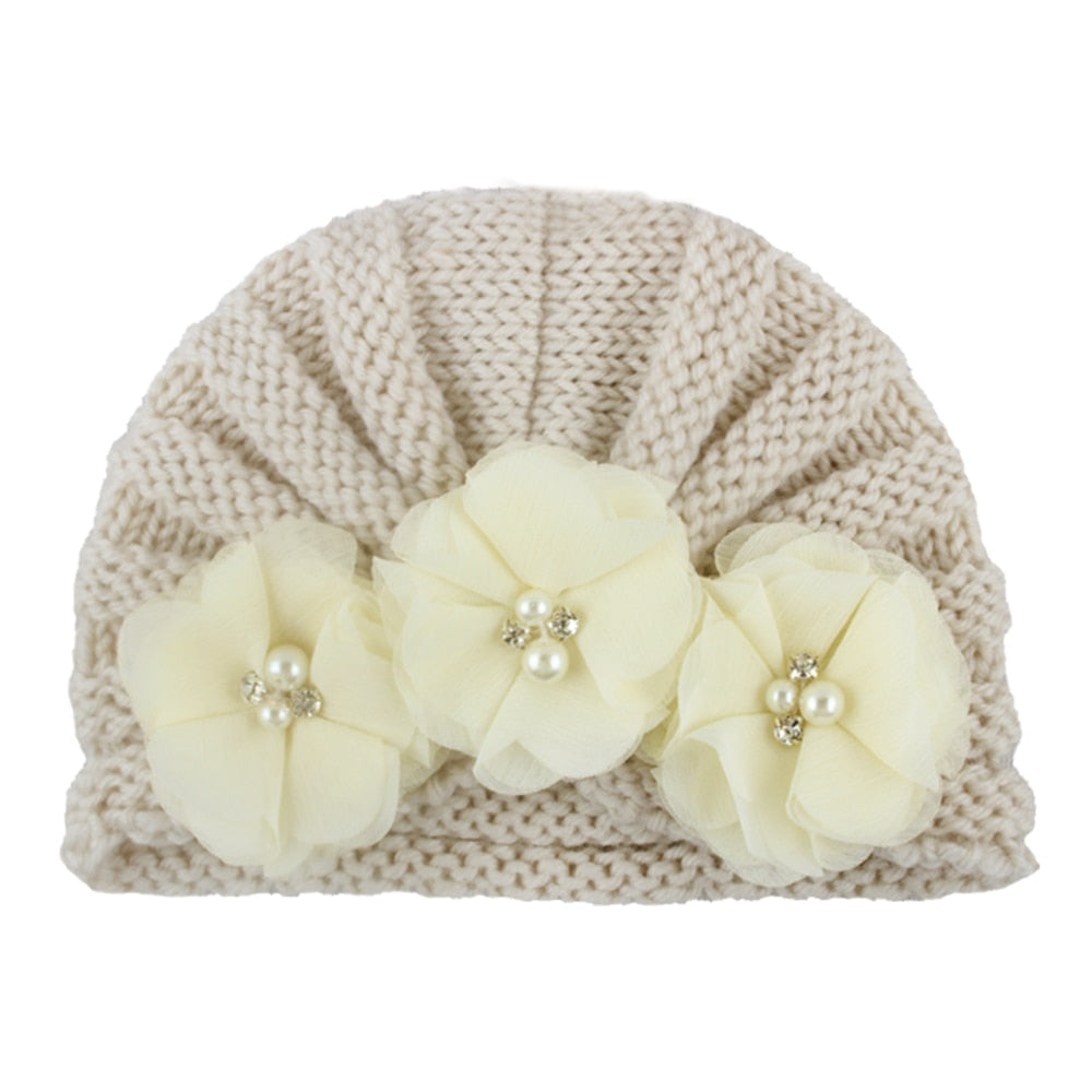 Turbante com Flores Turbante Loja Click Certo Bege 