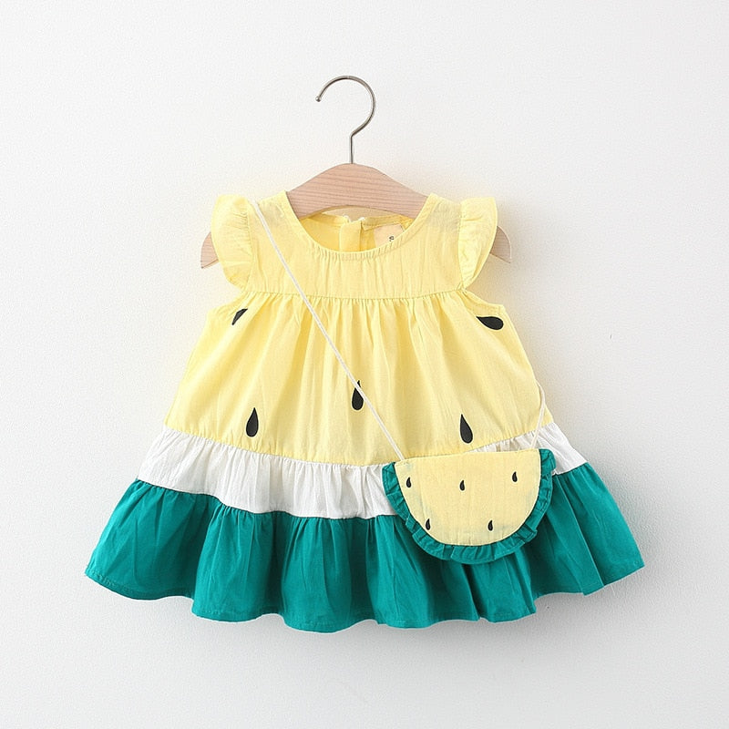 Vestido + Bolsa de Melancia Vestido Loja Click Certo Amarelo 4-6 Meses 