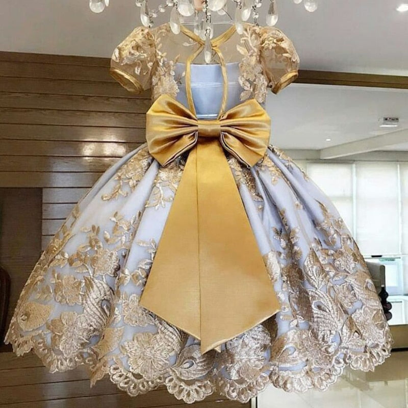 Vestido de Festa Infantil Azul e Dourado vestido de festa Loja Click Certo 