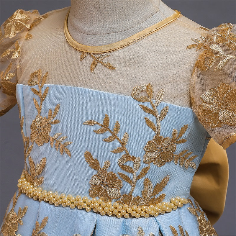 Vestido de Festa Infantil Azul e Dourado vestido de festa Loja Click Certo 