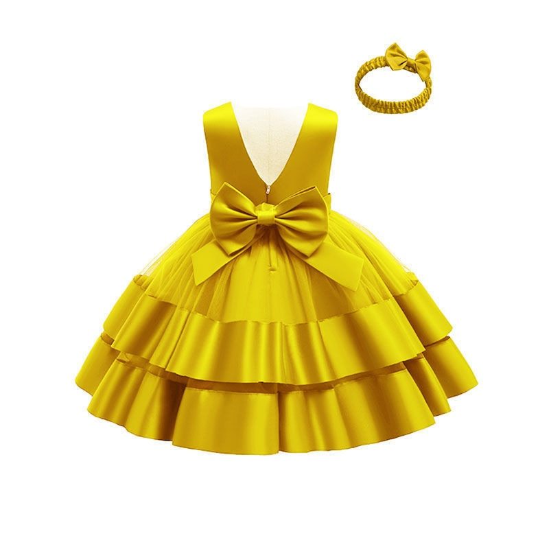 Vestido de Festa Infantil Babados vestido Loja Click Certo Amarelo 6-12 Meses 