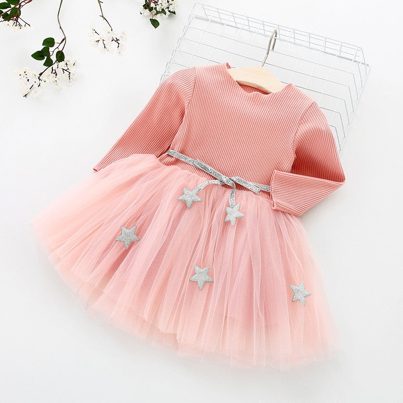 Vestido de Festa Infantil Estrelinhas vestido de festa Loja Click Certo Rosa 2-3 anos 