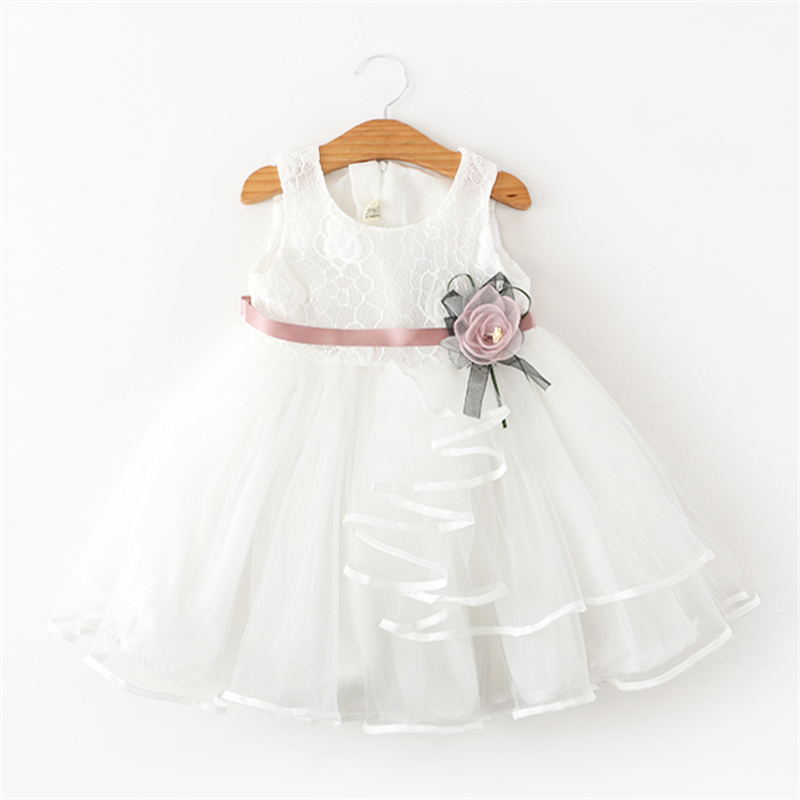 Vestido de Festa Infantil Flor vestido de festa Loja Click Certo Branco 12-24 meses 52cm 