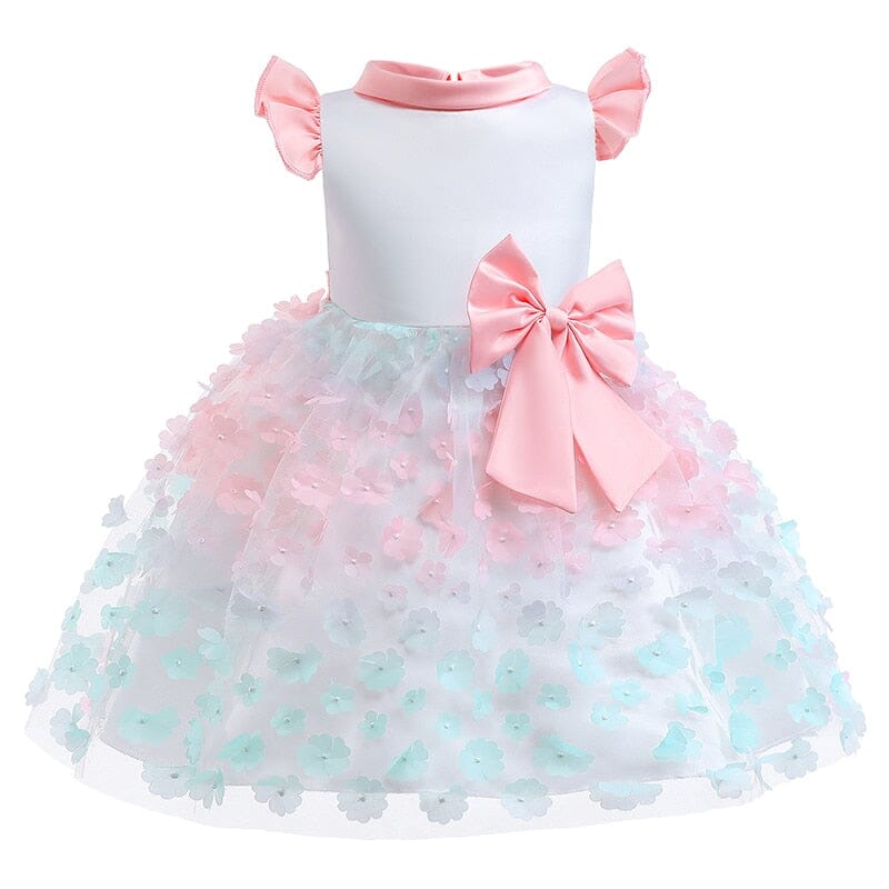 Vestido de Festa Infantil Flores e Laço Rosa Loja Click Certo 