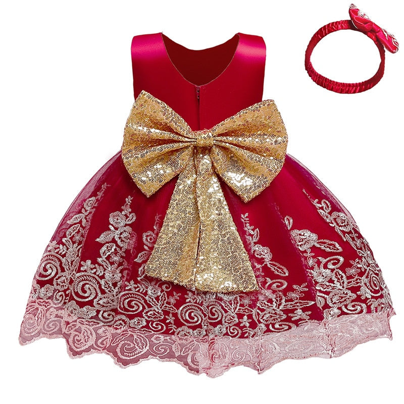 Vestido de Festa Infantil Laço Dourado vestido Loja Click Certo Vermelho 6-9 meses 