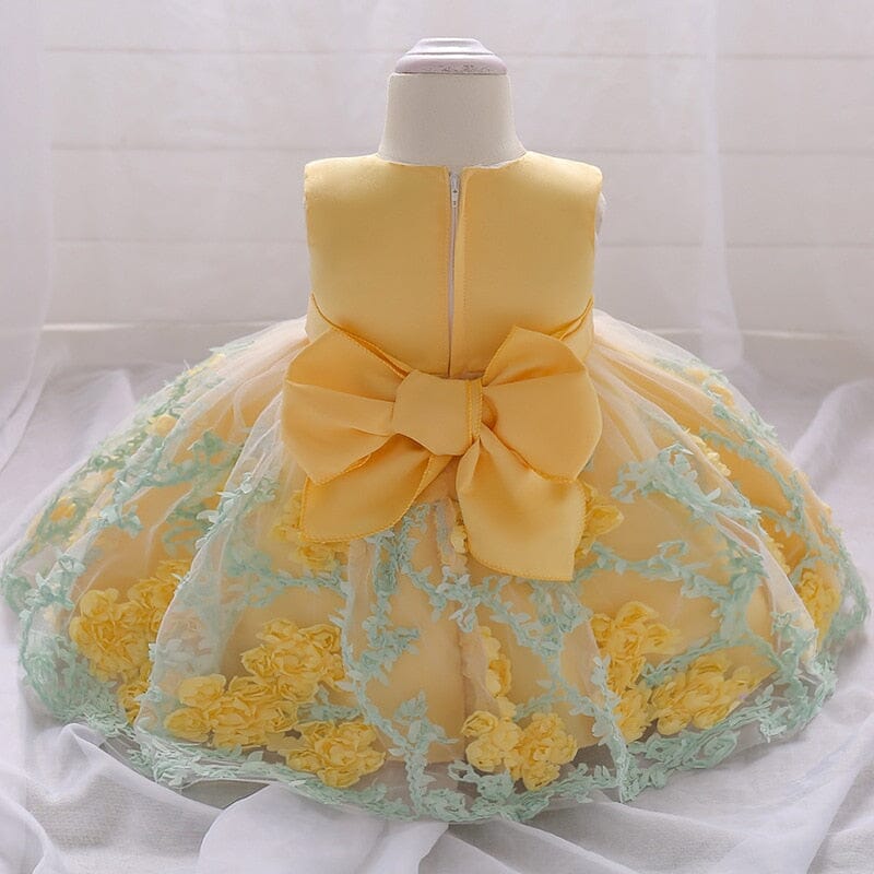 Vestido de Festa Infantil Primavera e Laço Loja Click Certo Amarelo 0-3 Meses 