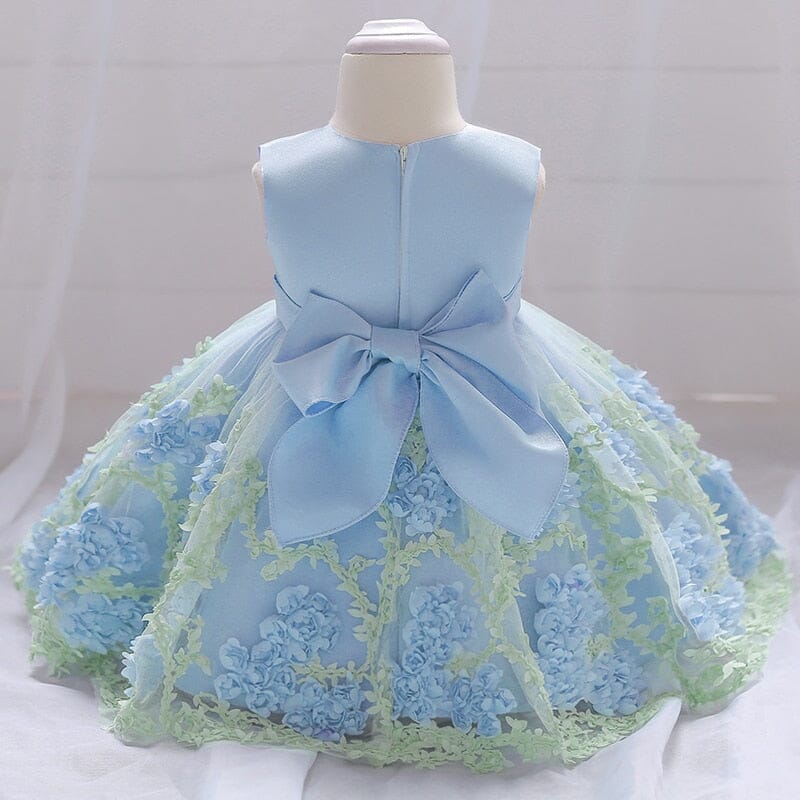 Vestido de Festa Infantil Primavera e Laço Loja Click Certo Azul 0-3 Meses 