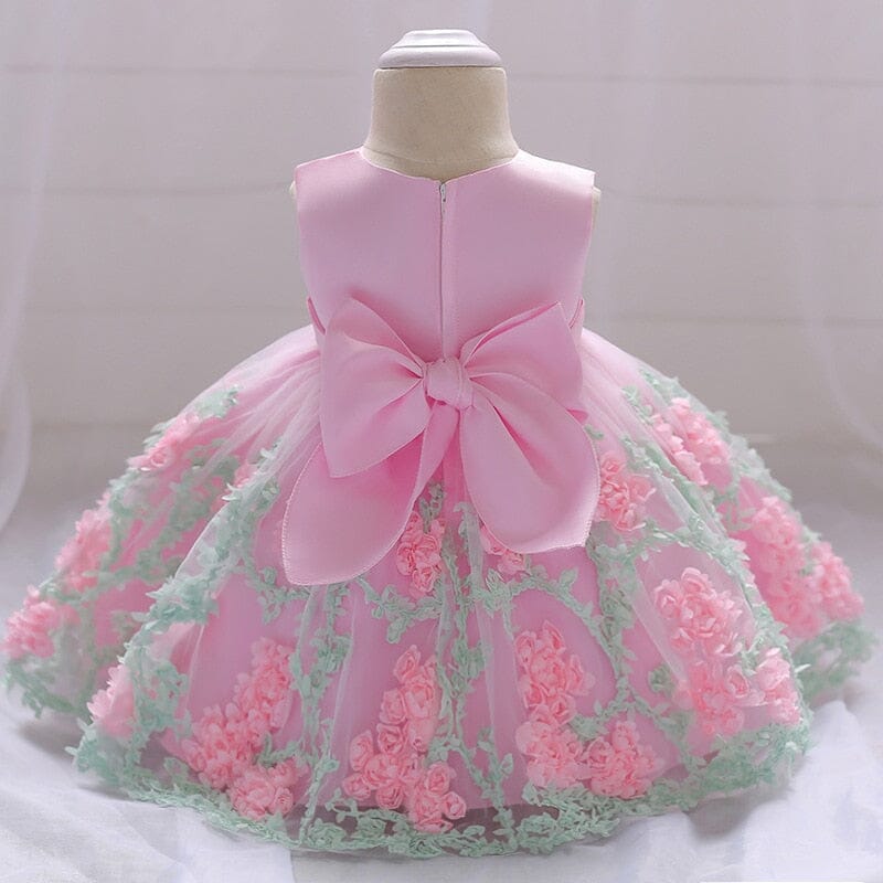Vestido de Festa Infantil Primavera e Laço Loja Click Certo Rosa 0-3 Meses 