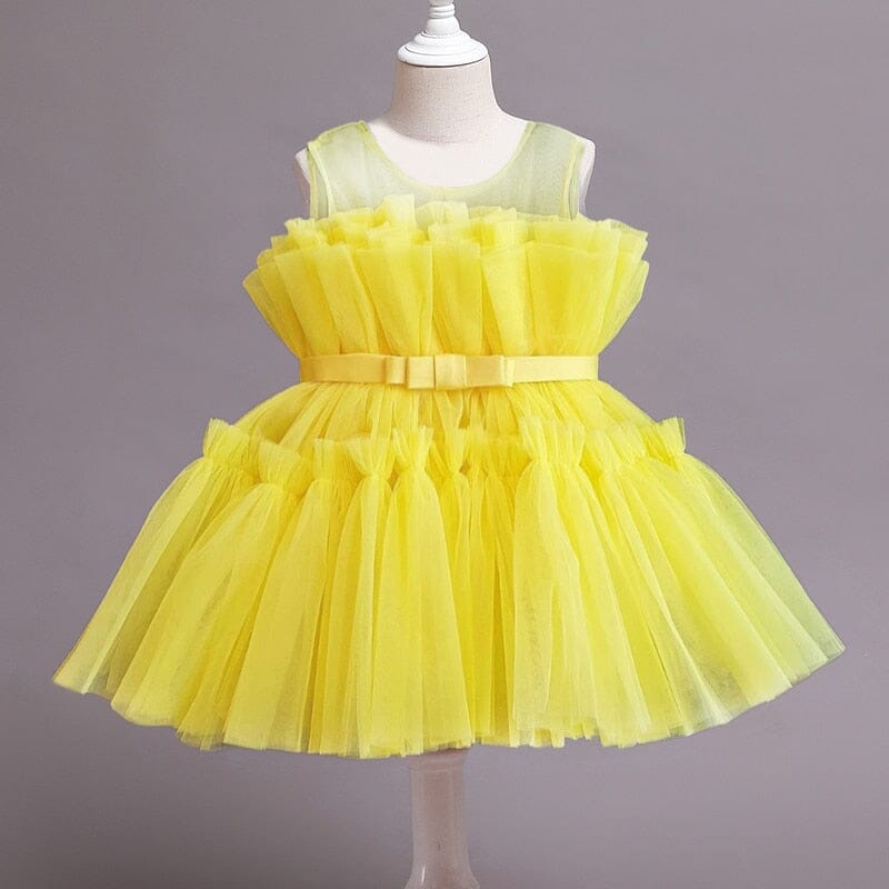 Vestido de Festa Infantil Tule e Lacinho 0 Loja Click Certo Amarelo 6-12 Meses 