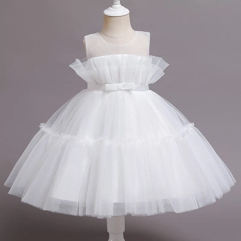Vestido de Festa Infantil Tule e Lacinho 0 Loja Click Certo Branco 6-12 Meses 