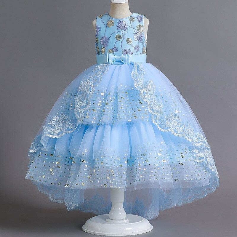 Vestido de Festa Infantil Tule Lantejoulas Loja Click Certo 2-3 Anos Azul 