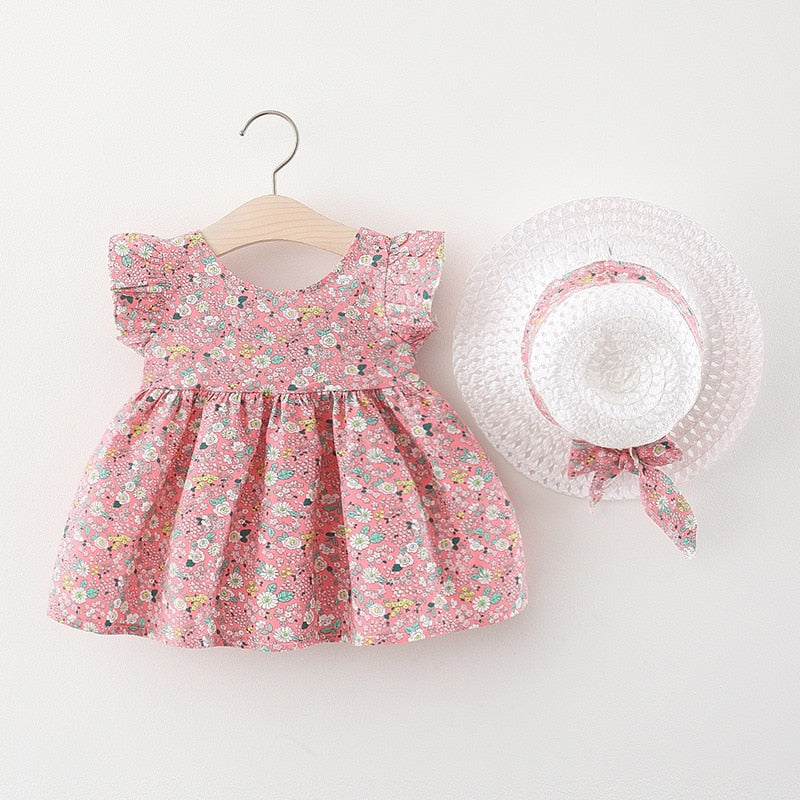 Vestido Floral com Chapéu Loja Click Certo Rosa 0-6 meses 