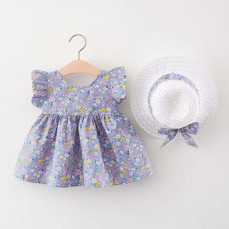 Vestido Floral com Chapéu Loja Click Certo Roxo 0-6 meses 