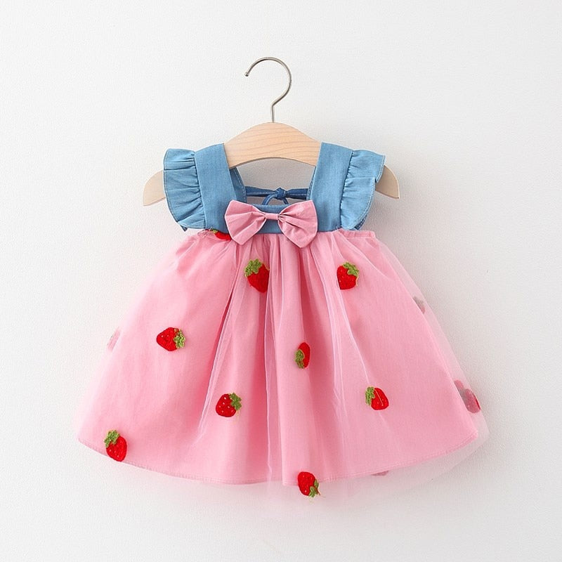 Vestido Frutinha e Tule vestido Loja Click Certo Rosa Moranguinho 3-6 meses 