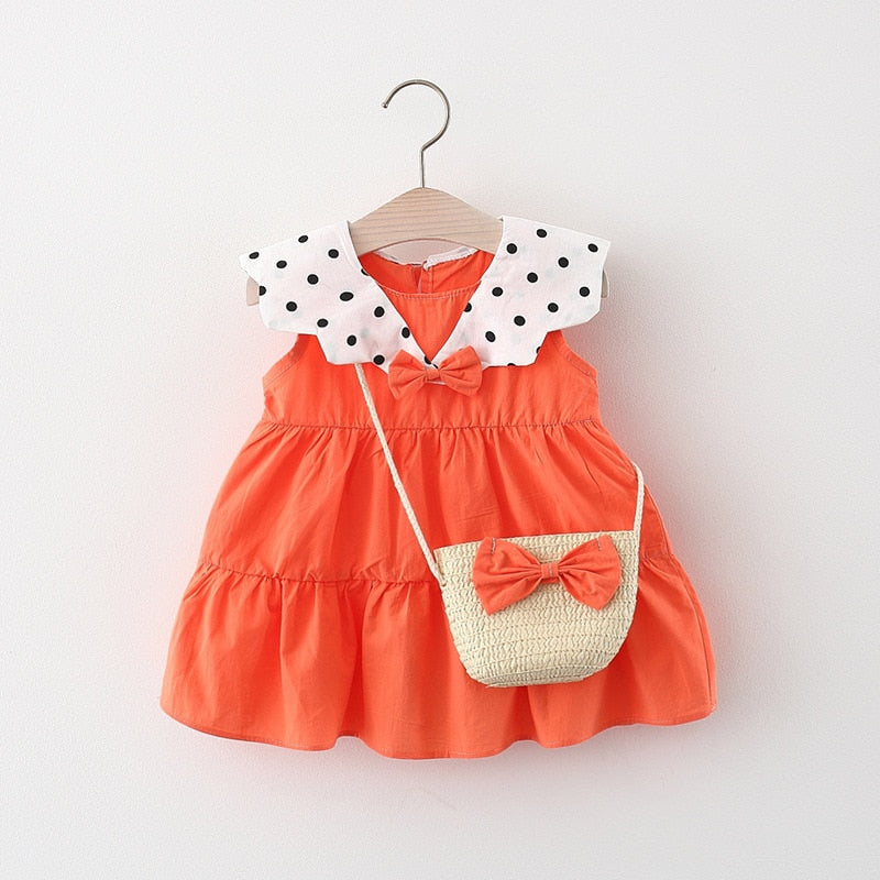 Vestido Gola Poá com Bolsinha Vestido Loja Click Certo Laranja 4-6 Meses -Tamanho Bebê 73CM 