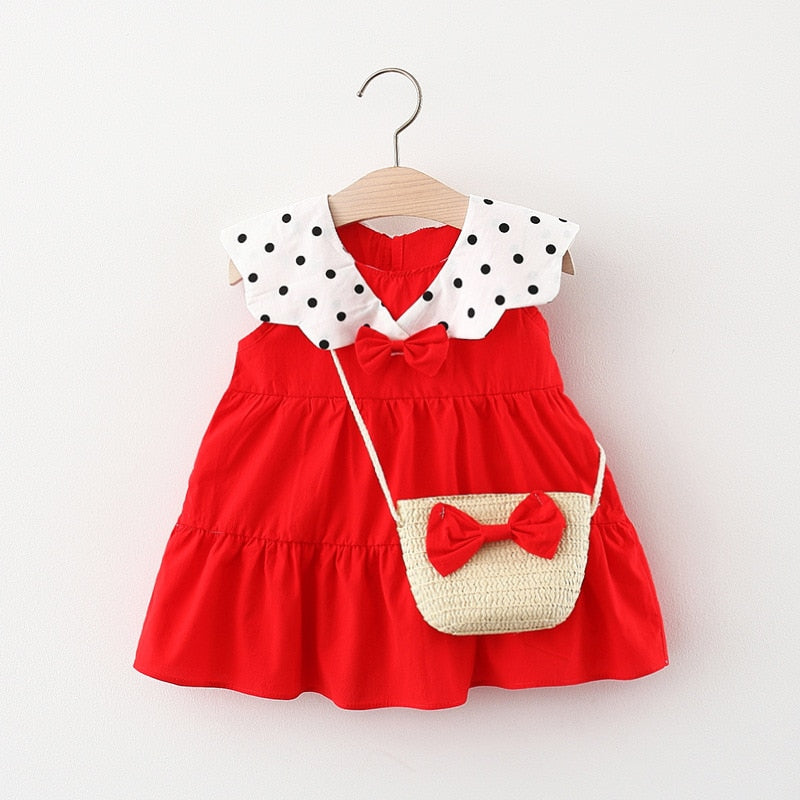 Vestido Gola Poá com Bolsinha Vestido Loja Click Certo Vermelho 4-6 Meses -Tamanho Bebê 73CM 