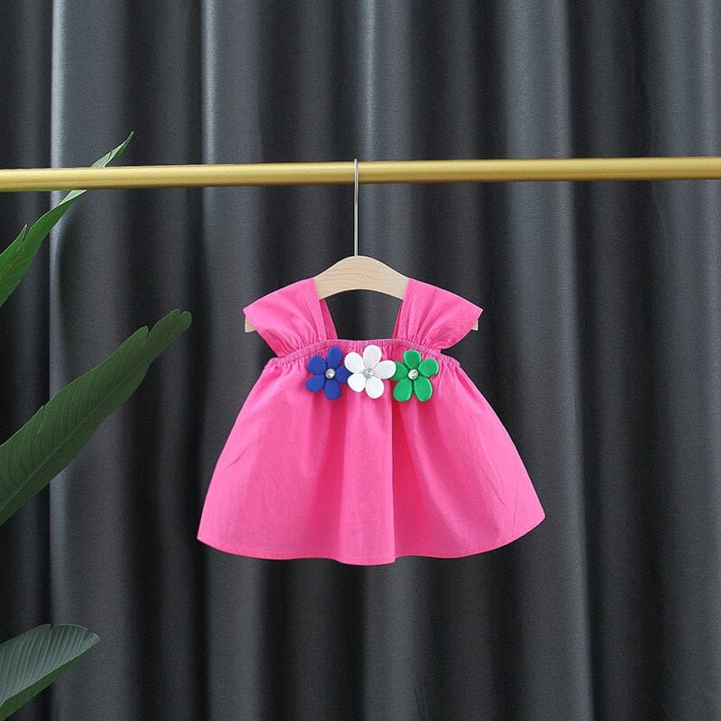 Vestido Infantil 3 Flores Loja Click Certo Rosa 6-12 Meses 