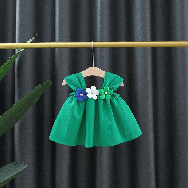 Vestido Infantil 3 Flores Loja Click Certo Verde 6-12 Meses 