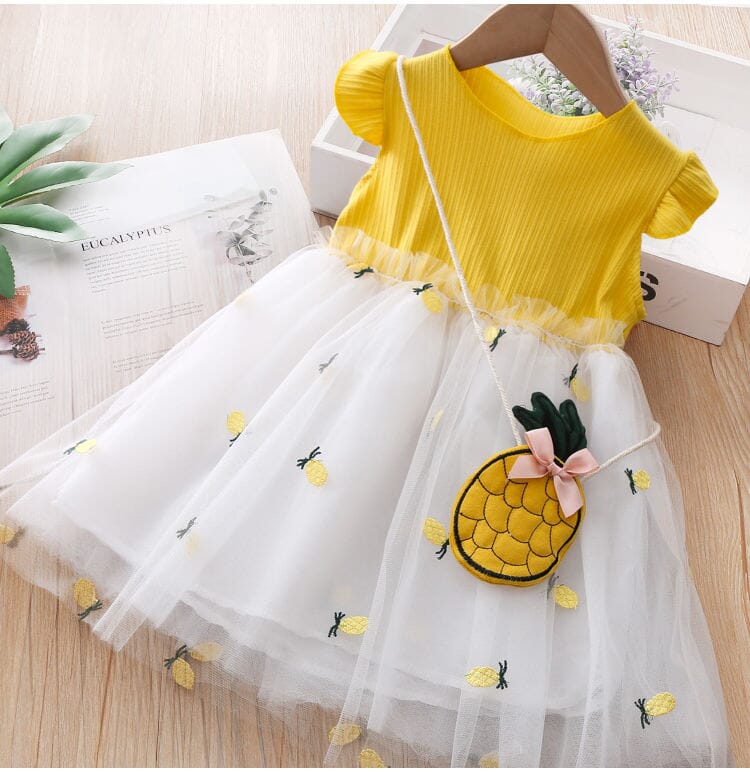 Vestido Infantil Abacaxi Loja Click Certo Amarelo 1-2 Anos 