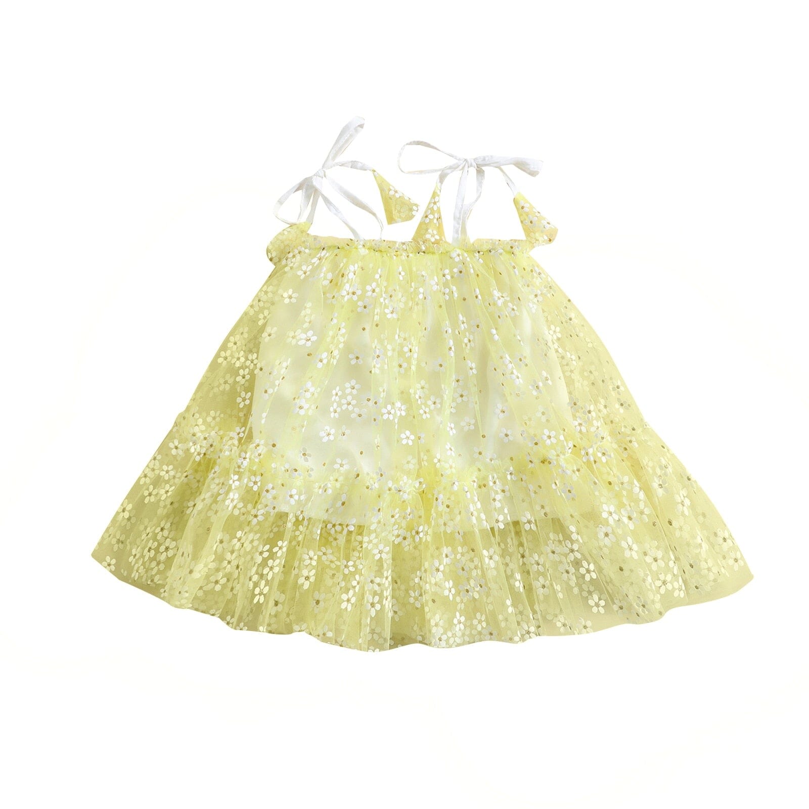 Vestido Infantil Alcinha Tule e Flores Loja Click Certo Amarelo 2-3 Anos 