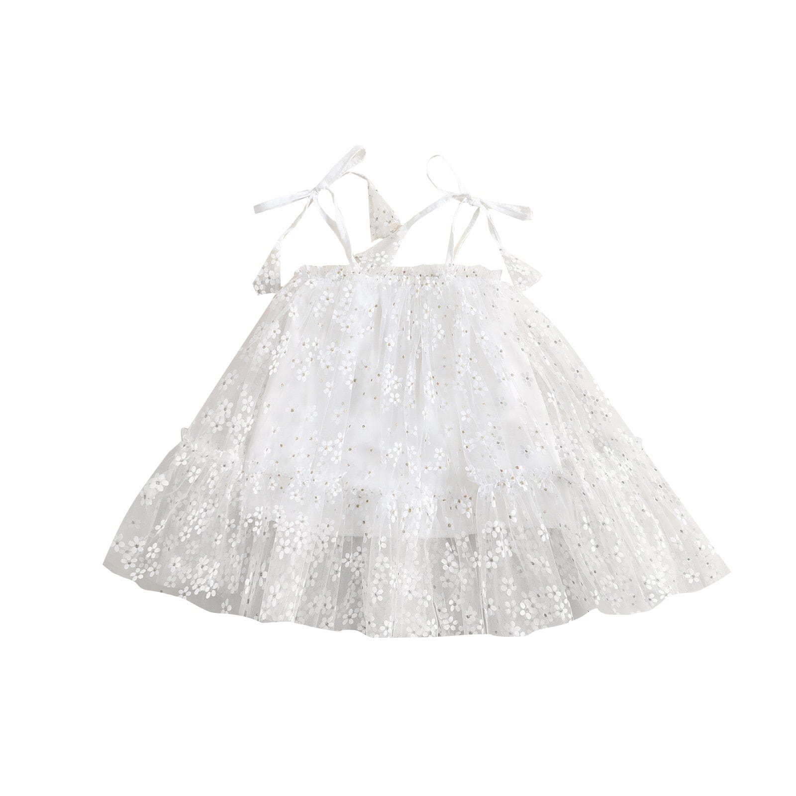 Vestido Infantil Alcinha Tule e Flores Loja Click Certo Branco 2-3 Anos 