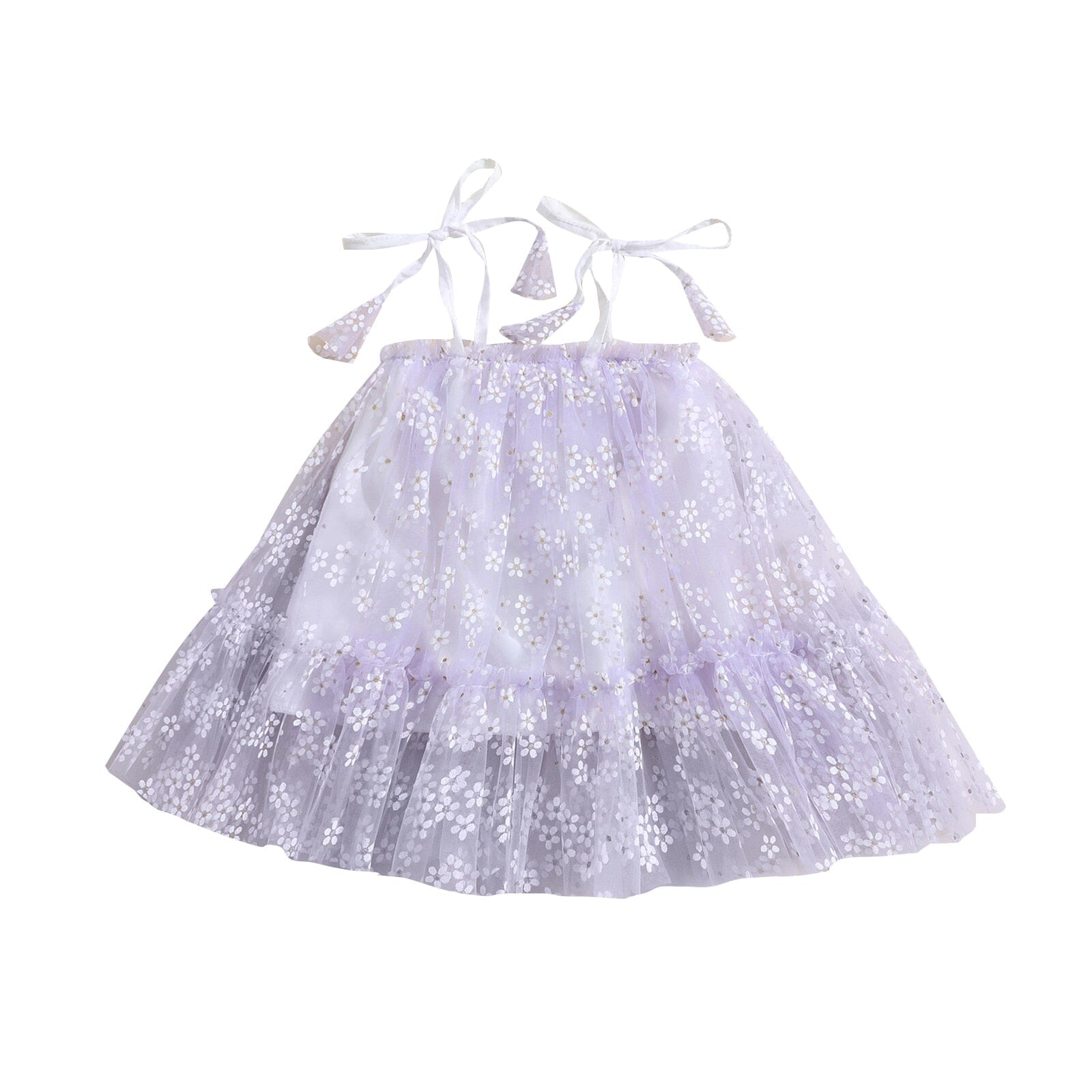 Vestido Infantil Alcinha Tule e Flores Loja Click Certo Lilás 2-3 Anos 