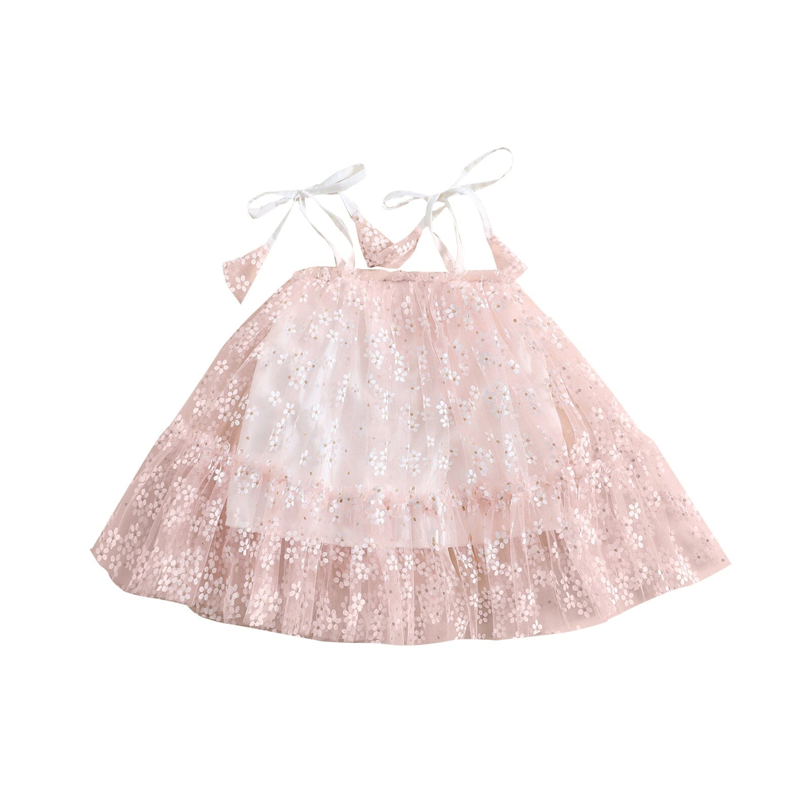 Vestido Infantil Alcinha Tule e Flores Loja Click Certo Rosa 2-3 Anos 