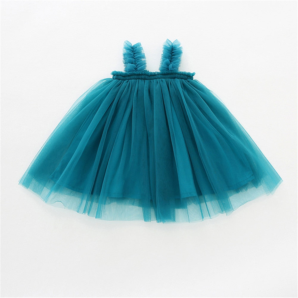 Vestido Infantil Alcinha Tule Vestido Loja Click Certo Azul 1-2 anos 45cm 