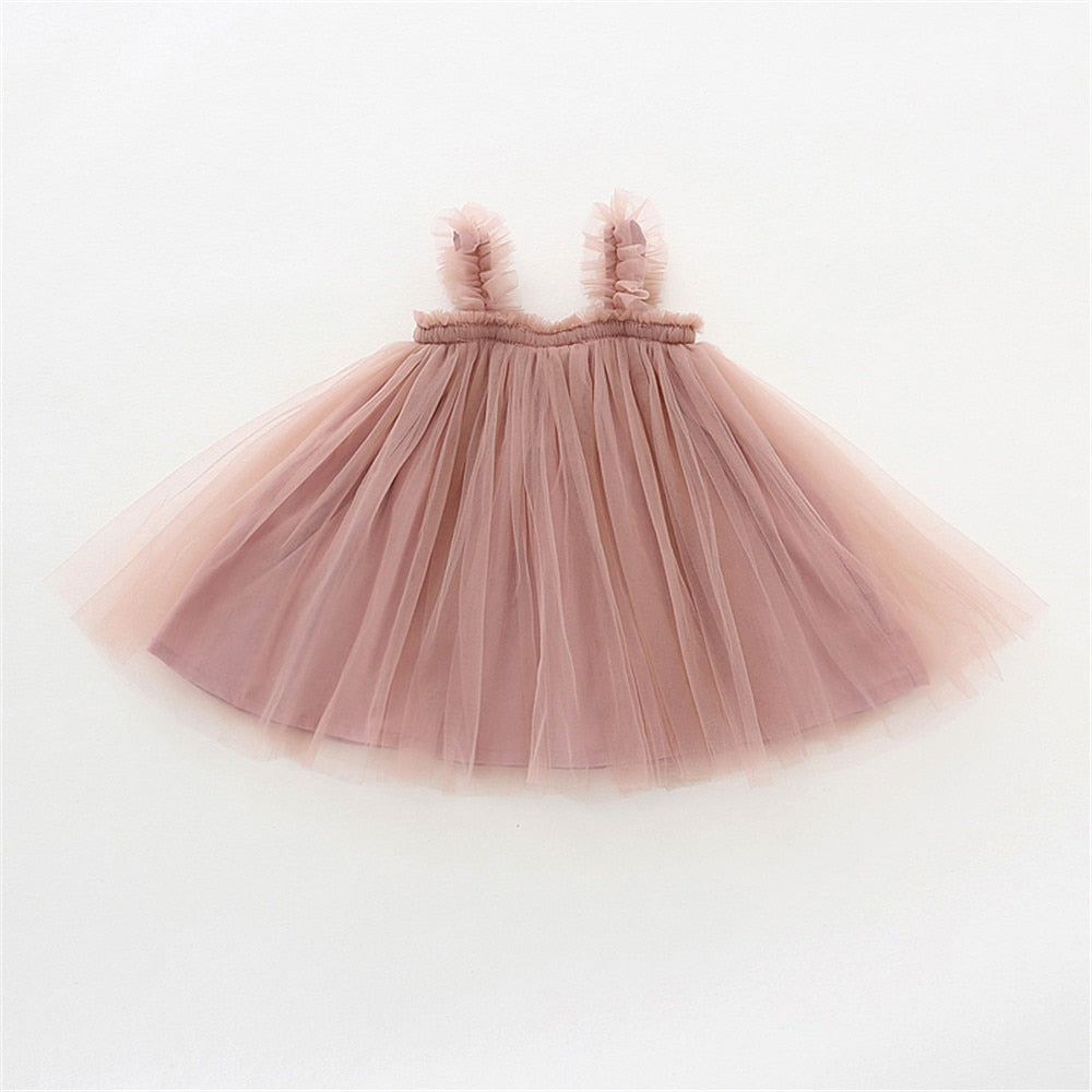 Vestido Infantil Alcinha Tule Vestido Loja Click Certo Rosa 1-2 anos 45cm 