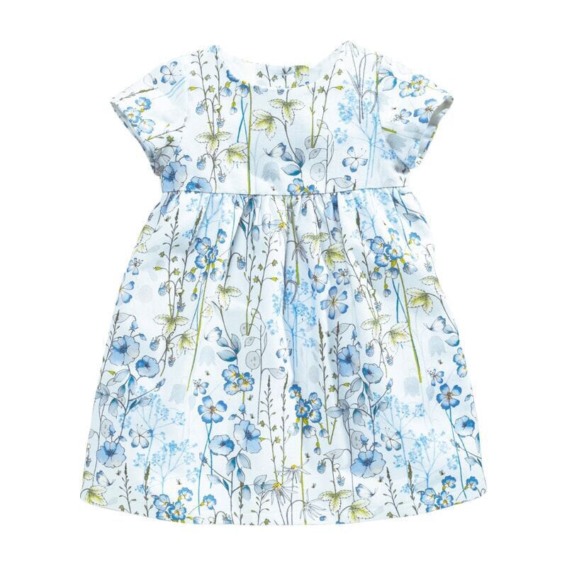 Vestido Infantil Azul Flores Loja Click Certo 