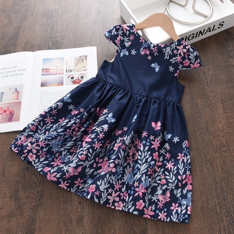 Vestido Infantil Azul Florido vestido Loja Click Certo Azul 2-3 Anos 