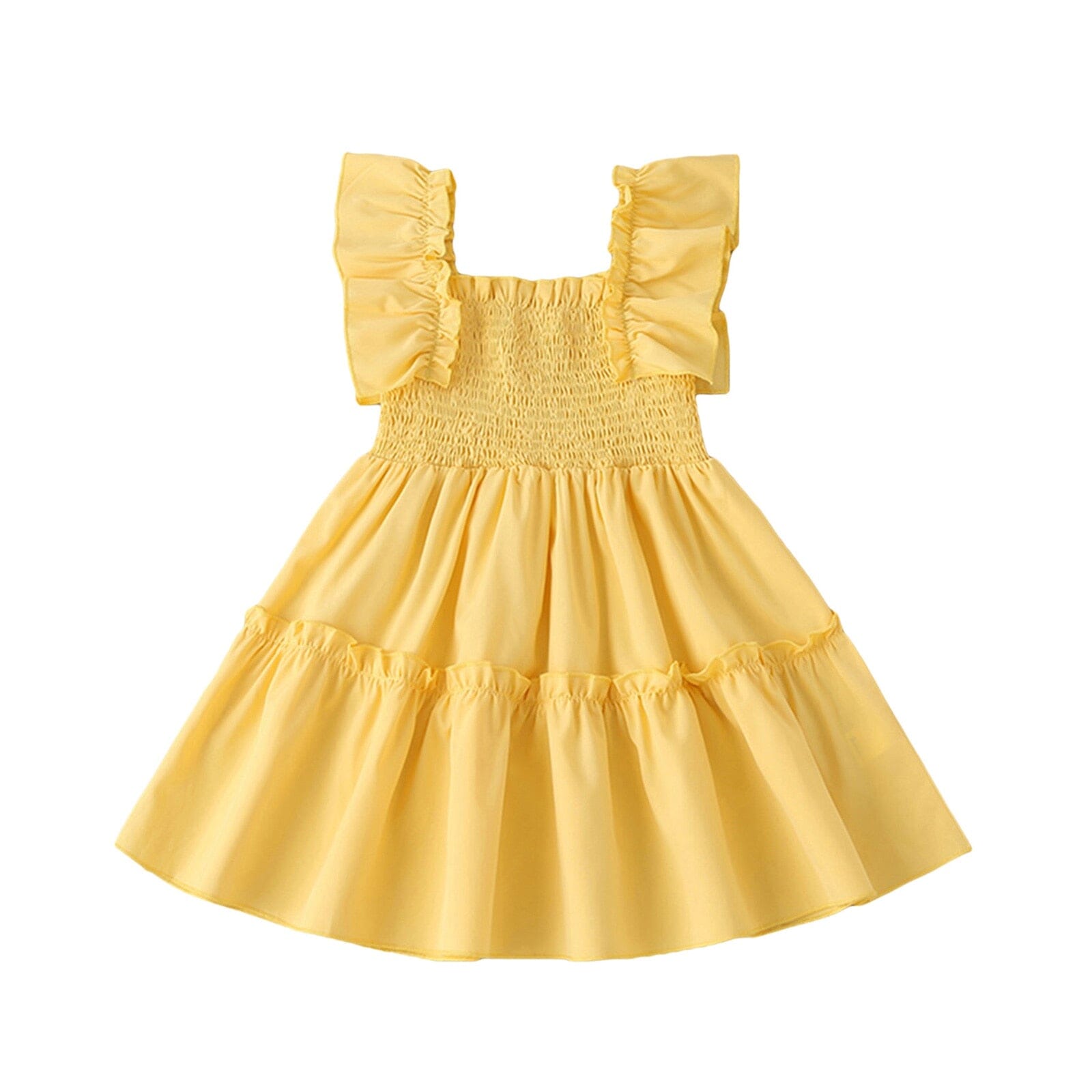 Vestido Infantil Babados Loja Click Certo Amarelo 1-2 Anos 