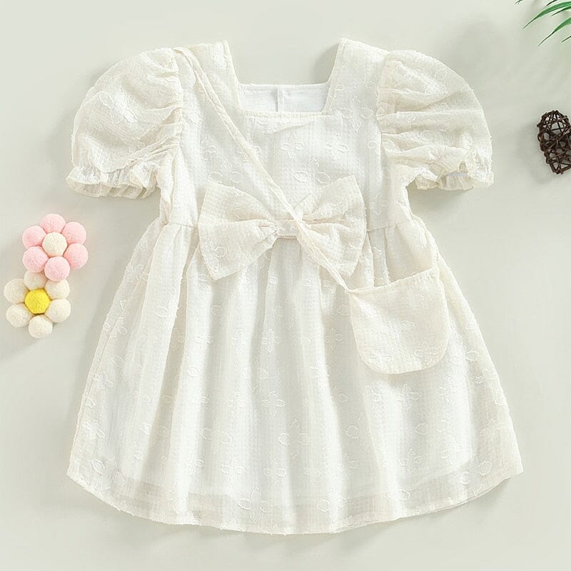 Vestido Infantil Bege Laço Loja Click Certo 