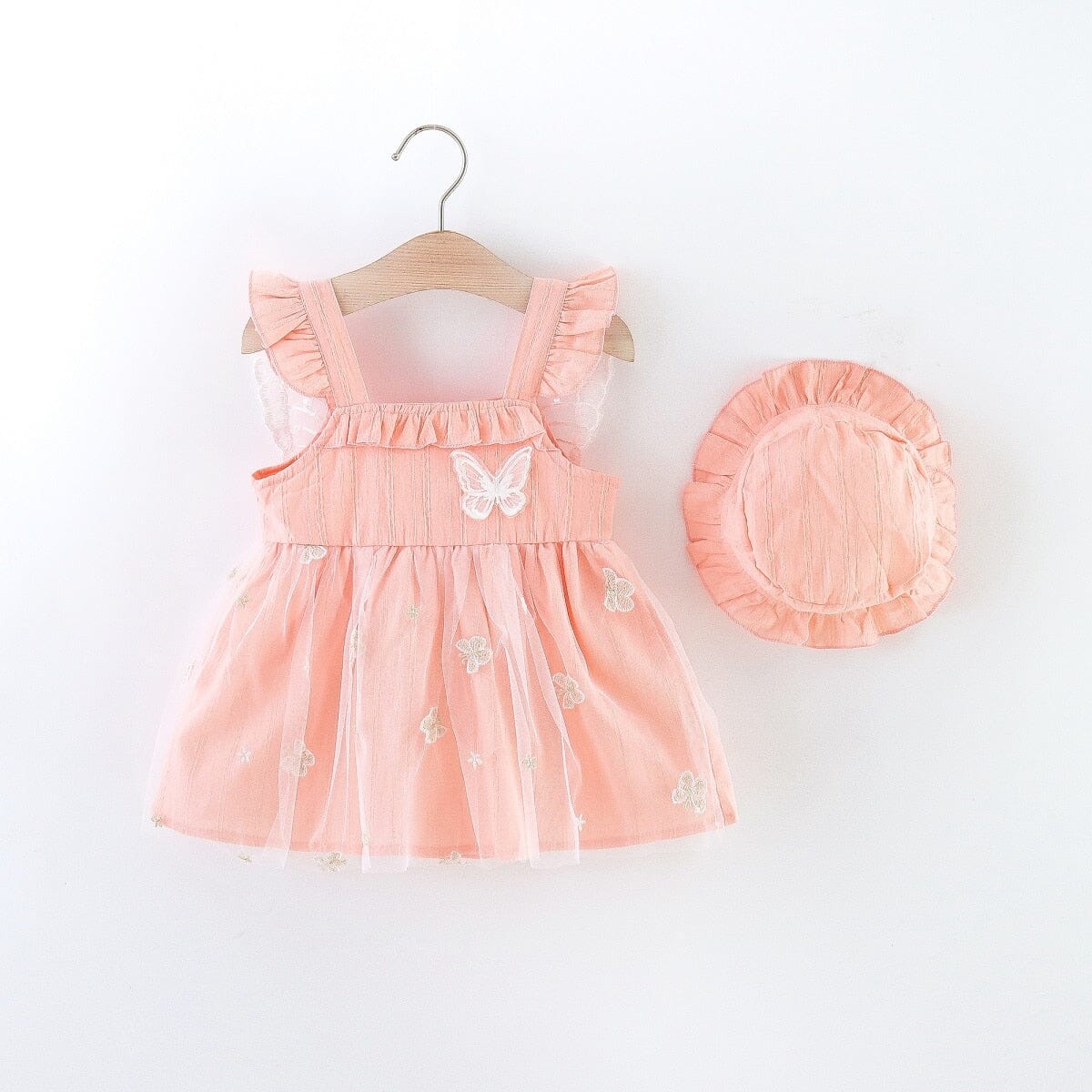 Vestido Infantil Borboletas + Chapéu Loja Click Certo Rosa 9-12 Meses 