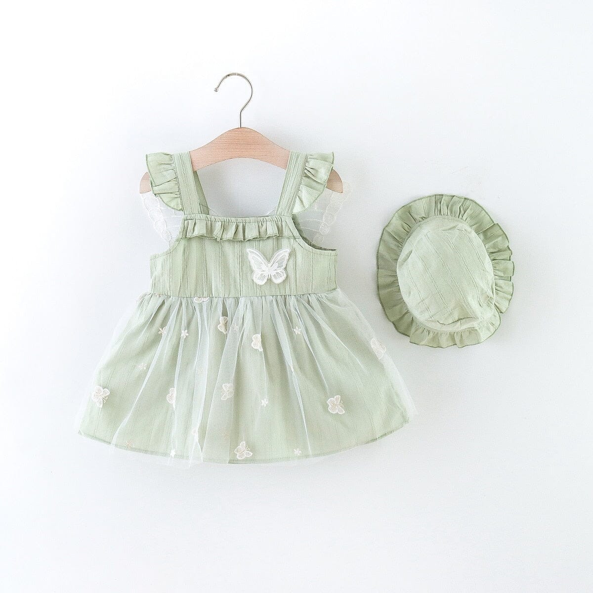 Vestido Infantil Borboletas + Chapéu Loja Click Certo Verde 9-12 Meses 