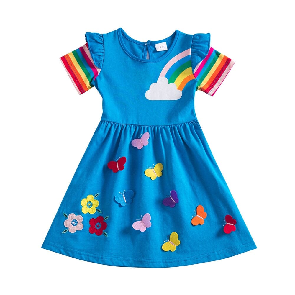 Vestido Infantil Borboletinhas e Arco-íris Loja Click Certo Azul 3-4 Anos 