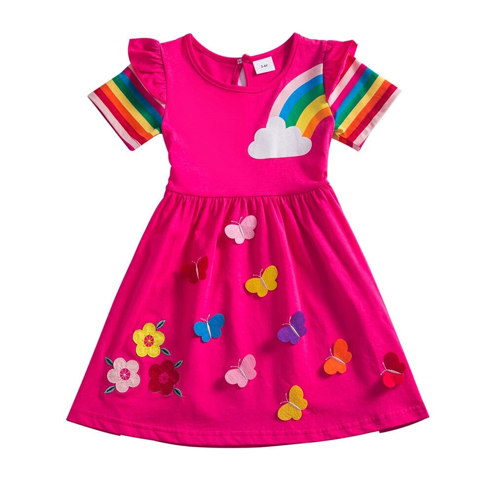 Vestido Infantil Borboletinhas e Arco-íris Loja Click Certo Rosa 3-4 Anos 