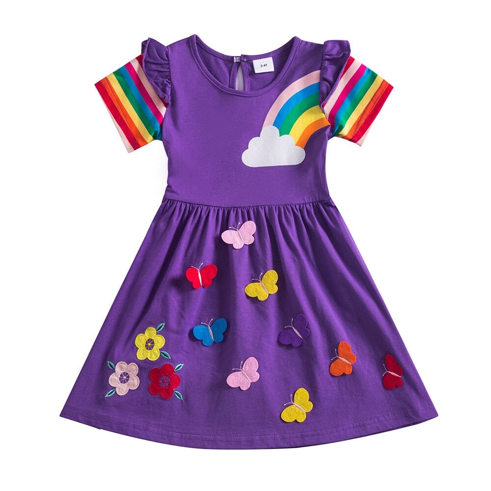 Vestido Infantil Borboletinhas e Arco-íris Loja Click Certo Roxo 3-4 Anos 