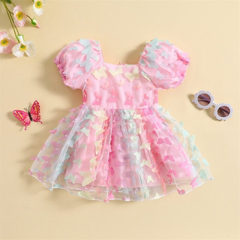 Vestido Infantil Borboletinhas e Sainha Tule Loja Click Certo Rosa 12-24 Meses 