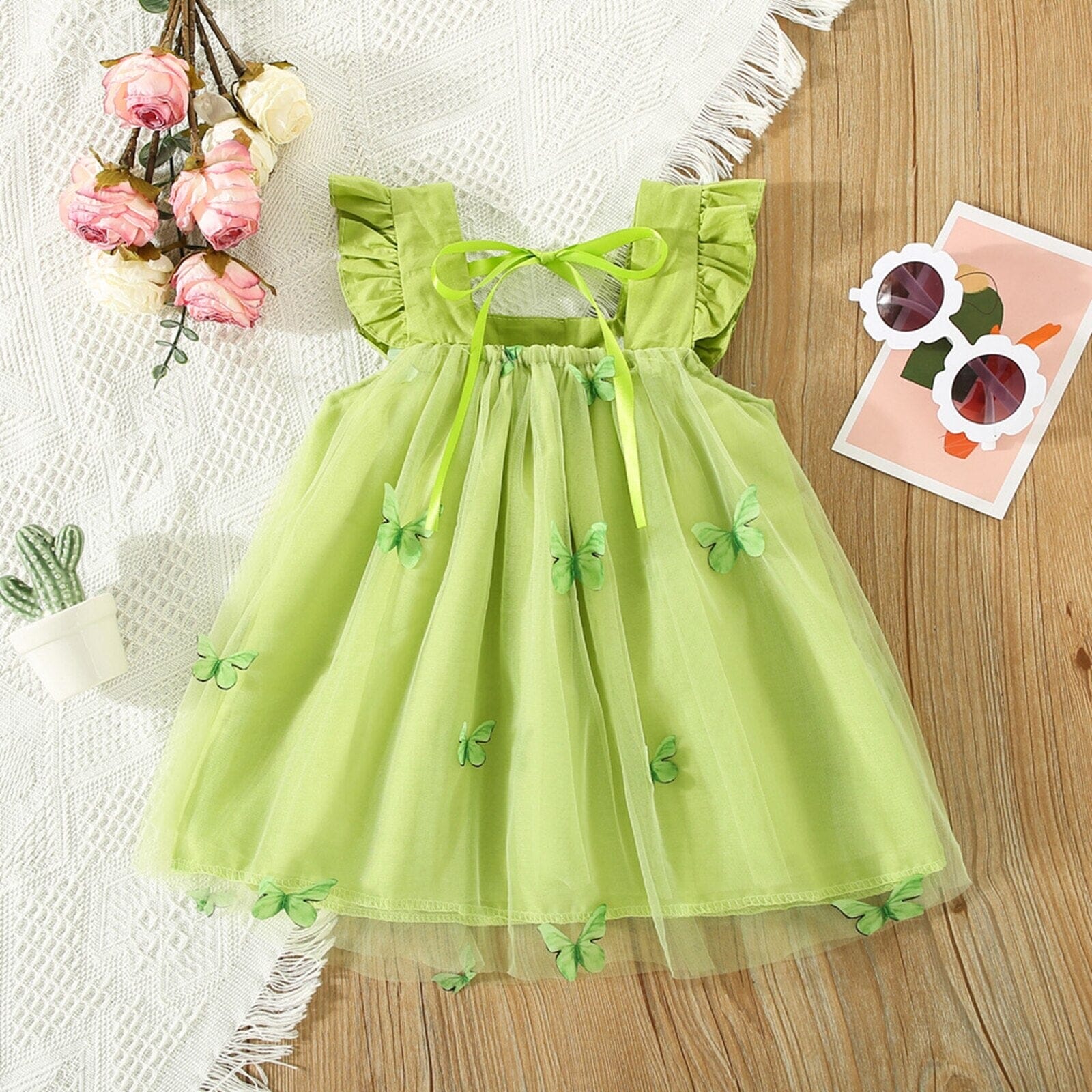 Vestido Infantil Borboletinhas Tule Loja Click Certo Verde 6-9 Meses 