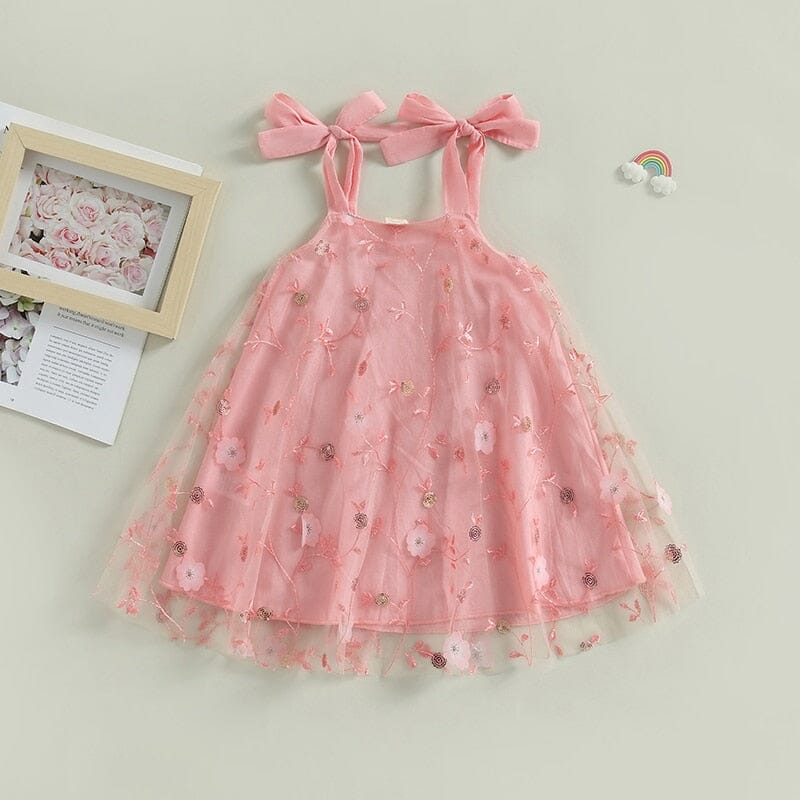 Vestido Infantil Bordado Alça Laçinho Loja Click Certo 