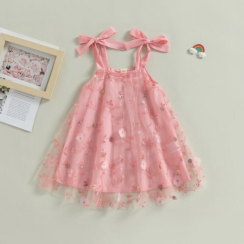 Vestido Infantil Bordado Alça Laçinho Loja Click Certo 