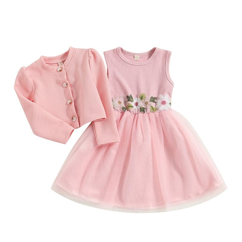 Vestido Infantil Bordado Florzinhas + Jaqueta Loja Click Certo 3-4 Anos 