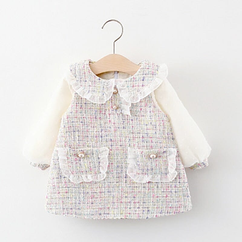 Vestido Infantil Boutique Gola e Pérolas Loja Click Certo Branco 0-6 Meses 